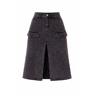 Sincerely Jules-Black/Grey Acid Wash, Cargo Pocket, Midi, Utility, Skirt. Size-7